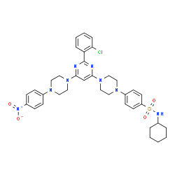 ChemSpider 2D Image | 4-(4-{2-(2-Chlorophenyl)-6-[4-(4-nitrophenyl)-1-piperazinyl]-4-pyrimidinyl}-1-piperazinyl)-N-cyclohexylbenzenesulfonamide | C36H41ClN8O4S