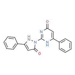 ChemSpider 2D Image | 2-(5-Oxo-3-phenyl-2,5-dihydro-1H-pyrazol-1-yl)-6-phenyl-4(1H)-pyrimidinone | C19H14N4O2