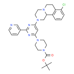 ChemSpider 2D Image | 2-Methyl-2-propanyl 4-[6-(8-chloro-1,3,4,6,7,11b-hexahydro-2H-pyrazino[2,1-a]isoquinolin-2-yl)-2-(3-pyridinyl)-4-pyrimidinyl]-1-piperazinecarboxylate | C30H36ClN7O2