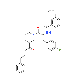 ChemSpider 2D Image | 3-({3-(4-Fluorophenyl)-1-oxo-1-[3-(4-phenylbutanoyl)-1-piperidinyl]-2-propanyl}carbamoyl)phenyl acetate | C33H35FN2O5