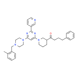 ChemSpider 2D Image | 1-(1-{6-[4-(2-Methylbenzyl)-1-piperazinyl]-2-(3-pyridinyl)-4-pyrimidinyl}-3-piperidinyl)-4-phenyl-1-butanone | C36H42N6O