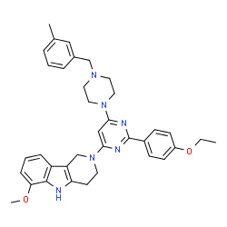 ChemSpider 2D Image | 2-{2-(4-Ethoxyphenyl)-6-[4-(3-methylbenzyl)-1-piperazinyl]-4-pyrimidinyl}-6-methoxy-2,3,4,5-tetrahydro-1H-pyrido[4,3-b]indole | C36H40N6O2