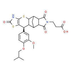 ChemSpider 2D Image | 3-[(9S)-9-(4-Isobutoxy-3-methoxyphenyl)-6,13,15-trioxo-3,7-dithia-5,14-diazapentacyclo[9.5.1.0~2,10~.0~4,8~.0~12,16~]heptadec-4(8)-en-14-yl]propanoic acid | C27H30N2O7S2