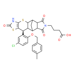 ChemSpider 2D Image | 4-[(9S)-9-{5-Chloro-2-[(4-methylbenzyl)oxy]phenyl}-6,13,15-trioxo-3,7-dithia-5,14-diazapentacyclo[9.5.1.0~2,10~.0~4,8~.0~12,16~]heptadec-4(8)-en-14-yl]butanoic acid | C31H29ClN2O6S2