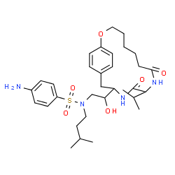 ChemSpider 2D Image | 4-Amino-N-{2-hydroxy-2-[10-isopropyl-8,11-dioxo-2-oxa-9,12-diazabicyclo[13.2.2]nonadeca-1(17),15,18-trien-13-yl]ethyl}-N-(3-methylbutyl)benzenesulfonamide | C32H48N4O6S