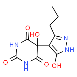 ChemSpider 2D Image | 4(5H)-pyrimidinone, 2,5,6-trihydroxy-5-(5-hydroxy-3-propyl-1H-pyrazol-4-yl)- | C10H12N4O5