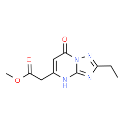 ChemSpider 2D Image | Methyl (2-ethyl-7-oxo-1,7-dihydro[1,2,4]triazolo[1,5-a]pyrimidin-5-yl)acetate | C10H12N4O3