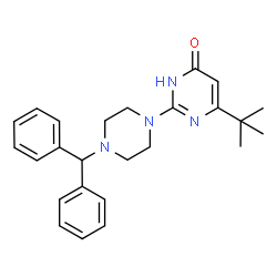 ChemSpider 2D Image | 2-[4-(Diphenylmethyl)-1-piperazinyl]-6-(2-methyl-2-propanyl)-4(1H)-pyrimidinone | C25H30N4O