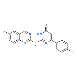 ChemSpider 2D Image | 4-pyrimidinol, 2-[(6-ethyl-4-methyl-2-quinazolinyl)amino]-6-(4-fluorophenyl)- | C21H18FN5O