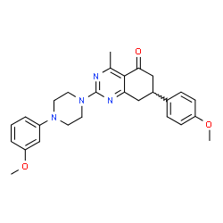 ChemSpider 2D Image | 7-(4-Methoxyphenyl)-2-[4-(3-methoxyphenyl)-1-piperazinyl]-4-methyl-7,8-dihydro-5(6H)-quinazolinone | C27H30N4O3