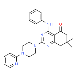 ChemSpider 2D Image | 4-Anilino-7,7-dimethyl-2-[4-(pyridin-2-yl)piperazin-1-yl]-7,8-dihydroquinazolin-5(6H)-one | C25H28N6O