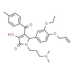 ChemSpider 2D Image | 5-[4-(Allyloxy)-3-ethoxyphenyl]-1-[3-(dimethylamino)propyl]-3-hydroxy-4-(4-methylbenzoyl)-1,5-dihydro-2H-pyrrol-2-one | C28H34N2O5