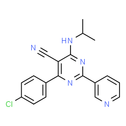 ChemSpider 2D Image | 4-(4-Chlorophenyl)-6-(isopropylamino)-2-(3-pyridinyl)-5-pyrimidinecarbonitrile | C19H16ClN5