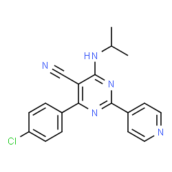 ChemSpider 2D Image | 4-(4-Chlorophenyl)-6-(isopropylamino)-2-(4-pyridinyl)-5-pyrimidinecarbonitrile | C19H16ClN5