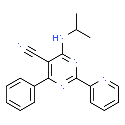 ChemSpider 2D Image | 4-(Isopropylamino)-6-phenyl-2-(2-pyridinyl)-5-pyrimidinecarbonitrile | C19H17N5