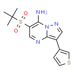 ChemSpider 2D Image | 6-[(2-Methyl-2-propanyl)sulfonyl]-3-(3-thienyl)pyrazolo[1,5-a]pyrimidin-7-amine | C14H16N4O2S2