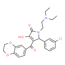 ChemSpider 2D Image | 5-(3-Chlorophenyl)-1-[2-(diethylamino)ethyl]-4-(2,3-dihydro-1,4-benzodioxin-6-ylcarbonyl)-3-hydroxy-1,5-dihydro-2H-pyrrol-2-one | C25H27ClN2O5
