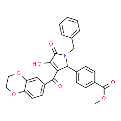 ChemSpider 2D Image | Methyl 4-[1-benzyl-3-(2,3-dihydro-1,4-benzodioxin-6-ylcarbonyl)-4-hydroxy-5-oxo-2,5-dihydro-1H-pyrrol-2-yl]benzoate | C28H23NO7