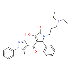 ChemSpider 2D Image | 1-[3-(Diethylamino)propyl]-3-hydroxy-4-[(5-methyl-1-phenyl-1H-pyrazol-4-yl)carbonyl]-5-phenyl-1,5-dihydro-2H-pyrrol-2-one | C28H32N4O3