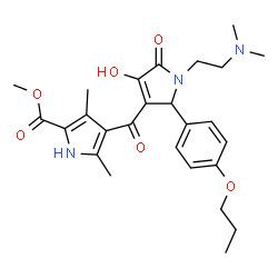 ChemSpider 2D Image | Methyl 4-({1-[2-(dimethylamino)ethyl]-4-hydroxy-5-oxo-2-(4-propoxyphenyl)-2,5-dihydro-1H-pyrrol-3-yl}carbonyl)-3,5-dimethyl-1H-pyrrole-2-carboxylate | C26H33N3O6