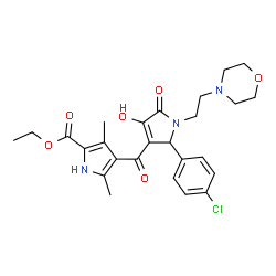 ChemSpider 2D Image | Ethyl 4-({2-(4-chlorophenyl)-4-hydroxy-1-[2-(4-morpholinyl)ethyl]-5-oxo-2,5-dihydro-1H-pyrrol-3-yl}carbonyl)-3,5-dimethyl-1H-pyrrole-2-carboxylate | C26H30ClN3O6