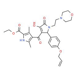 ChemSpider 2D Image | Ethyl 4-({2-[4-(allyloxy)phenyl]-4-hydroxy-1-[2-(4-morpholinyl)ethyl]-5-oxo-2,5-dihydro-1H-pyrrol-3-yl}carbonyl)-3,5-dimethyl-1H-pyrrole-2-carboxylate | C29H35N3O7