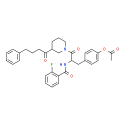 ChemSpider 2D Image | 4-{2-[(2-Fluorobenzoyl)amino]-3-oxo-3-[3-(4-phenylbutanoyl)-1-piperidinyl]propyl}phenyl acetate | C33H35FN2O5