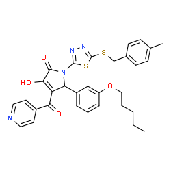 ChemSpider 2D Image | 3-Hydroxy-4-isonicotinoyl-1-{5-[(4-methylbenzyl)sulfanyl]-1,3,4-thiadiazol-2-yl}-5-[3-(pentyloxy)phenyl]-1,5-dihydro-2H-pyrrol-2-one | C31H30N4O4S2