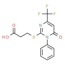 ChemSpider 2D Image | 3-{[6-Oxo-1-phenyl-4-(trifluoromethyl)-1,6-dihydro-2-pyrimidinyl]sulfanyl}propanoic acid | C14H11F3N2O3S