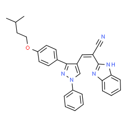 ChemSpider 2D Image | (2Z)-2-(1H-Benzimidazol-2-yl)-3-{3-[4-(3-methylbutoxy)phenyl]-1-phenyl-1H-pyrazol-4-yl}acrylonitrile | C30H27N5O