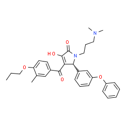 ChemSpider 2D Image | 1-[3-(Dimethylamino)propyl]-3-hydroxy-4-(3-methyl-4-propoxybenzoyl)-5-(3-phenoxyphenyl)-1,5-dihydro-2H-pyrrol-2-one | C32H36N2O5