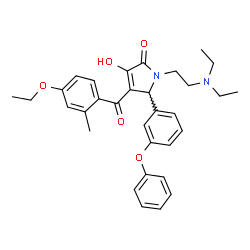 ChemSpider 2D Image | 1-[2-(Diethylamino)ethyl]-4-(4-ethoxy-2-methylbenzoyl)-3-hydroxy-5-(3-phenoxyphenyl)-1,5-dihydro-2H-pyrrol-2-one | C32H36N2O5