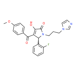 ChemSpider 2D Image | 5-(2-Fluorophenyl)-3-hydroxy-1-[3-(1H-imidazol-1-yl)propyl]-4-(4-methoxybenzoyl)-1,5-dihydro-2H-pyrrol-2-one | C24H22FN3O4