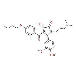 ChemSpider 2D Image | 4-(4-Butoxy-2-methylbenzoyl)-1-[3-(dimethylamino)propyl]-3-hydroxy-5-(4-hydroxy-3-methoxyphenyl)-1,5-dihydro-2H-pyrrol-2-one | C28H36N2O6