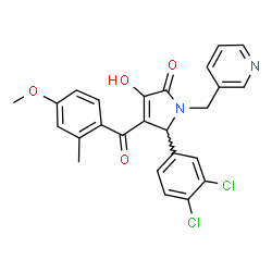 ChemSpider 2D Image | 5-(3,4-Dichlorophenyl)-3-hydroxy-4-(4-methoxy-2-methylbenzoyl)-1-(3-pyridinylmethyl)-1,5-dihydro-2H-pyrrol-2-one | C25H20Cl2N2O4