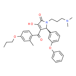 ChemSpider 2D Image | 1-[3-(Dimethylamino)propyl]-3-hydroxy-4-(2-methyl-4-propoxybenzoyl)-5-(3-phenoxyphenyl)-1,5-dihydro-2H-pyrrol-2-one | C32H36N2O5