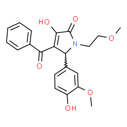 ChemSpider 2D Image | Pyrrol-2(5H)-one, 4-benzoyl-3-hydroxy-5-(4-hydroxy-3-methoxyphenyl)-1-(2-methoxyethyl)- | C21H21NO6