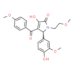 ChemSpider 2D Image | 3-Hydroxy-5-(4-hydroxy-3-methoxyphenyl)-4-(4-methoxybenzoyl)-1-(2-methoxyethyl)-1,5-dihydro-2H-pyrrol-2-one | C22H23NO7