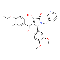ChemSpider 2D Image | 5-(3,4-Dimethoxyphenyl)-4-(4-ethoxy-3-methylbenzoyl)-3-hydroxy-1-(3-pyridinylmethyl)-1,5-dihydro-2H-pyrrol-2-one | C28H28N2O6