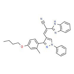 ChemSpider 2D Image | (2Z)-2-(1H-Benzimidazol-2-yl)-3-[3-(4-butoxy-2-methylphenyl)-1-phenyl-1H-pyrazol-4-yl]acrylonitrile | C30H27N5O