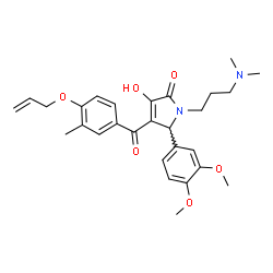 ChemSpider 2D Image | 4-[4-(Allyloxy)-3-methylbenzoyl]-5-(3,4-dimethoxyphenyl)-1-[3-(dimethylamino)propyl]-3-hydroxy-1,5-dihydro-2H-pyrrol-2-one | C28H34N2O6