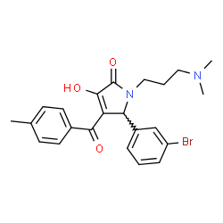 ChemSpider 2D Image | 5-(3-Bromophenyl)-1-[3-(dimethylamino)propyl]-3-hydroxy-4-(4-methylbenzoyl)-1,5-dihydro-2H-pyrrol-2-one | C23H25BrN2O3