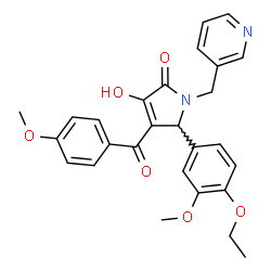 ChemSpider 2D Image | 5-(4-Ethoxy-3-methoxyphenyl)-3-hydroxy-4-(4-methoxybenzoyl)-1-(3-pyridinylmethyl)-1,5-dihydro-2H-pyrrol-2-one | C27H26N2O6