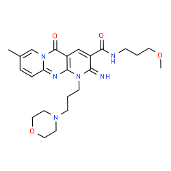 ChemSpider 2D Image | 2-Imino-N-(3-methoxypropyl)-8-methyl-1-[3-(4-morpholinyl)propyl]-5-oxo-1,5-dihydro-2H-dipyrido[1,2-a:2',3'-d]pyrimidine-3-carboxamide | C24H32N6O4