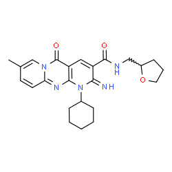 ChemSpider 2D Image | 1-Cyclohexyl-2-imino-8-methyl-5-oxo-N-(tetrahydro-2-furanylmethyl)-1,5-dihydro-2H-dipyrido[1,2-a:2',3'-d]pyrimidine-3-carboxamide | C24H29N5O3