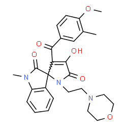 ChemSpider 2D Image | 4'-Hydroxy-3'-(4-methoxy-3-methylbenzoyl)-1-methyl-1'-[2-(4-morpholinyl)ethyl]spiro[indole-3,2'-pyrrole]-2,5'(1H,1'H)-dione | C27H29N3O6