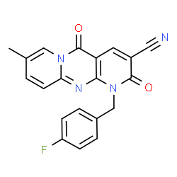 ChemSpider 2D Image | 1-(4-Fluorobenzyl)-8-methyl-2,5-dioxo-1,5-dihydro-2H-dipyrido[1,2-a:2',3'-d]pyrimidine-3-carbonitrile | C20H13FN4O2