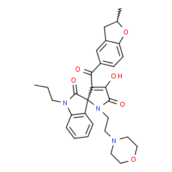 ChemSpider 2D Image | 4'-Hydroxy-3'-[(2-methyl-2,3-dihydro-1-benzofuran-5-yl)carbonyl]-1'-[2-(4-morpholinyl)ethyl]-1-propylspiro[indole-3,2'-pyrrole]-2,5'(1H,1'H)-dione | C30H33N3O6