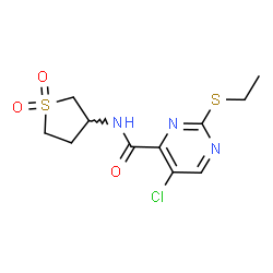 ChemSpider 2D Image | 5-Chloro-N-(1,1-dioxidotetrahydro-3-thiophenyl)-2-(ethylsulfanyl)-4-pyrimidinecarboxamide | C11H14ClN3O3S2