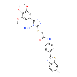 ChemSpider 2D Image | 2-{[4-Amino-5-(3,4,5-trimethoxyphenyl)-4H-1,2,4-triazol-3-yl]sulfanyl}-N-[4-(6-methyl-1,3-benzothiazol-2-yl)phenyl]acetamide | C27H26N6O4S2
